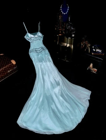 Gentle Mermaid Spaghetti Strap Beaded Prom Dress Party